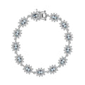 Santa Maria Aquamarine and Moissanite 5.80 ctw Sunburst Bracelet in Rhodium Over Sterling Silver (6.50 In) - Sticky add to cart bar