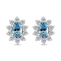 Santa Maria Aquamarine and Moissanite 0.85 ctw Sunburst Earrings in Rhodium Over Sterling Silver - Sticky add to cart bar