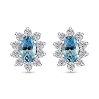 Santa Maria Aquamarine and Moissanite 0.85 ctw Sunburst Earrings in Rhodium Over Sterling Silver