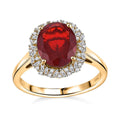 Luxoro Premium Mexican Cherry Fire Opal and I2 Diamond 2.75 ctw Ring in 10K Yellow Gold - Sticky add to cart bar