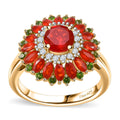 Mexican Cherry Fire Opal and Multi Gemstone 1.80 ctw Ring in 18K Vermeil Yellow Gold Over Sterling Silver - Sticky add to cart bar