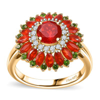 Mexican Cherry Fire Opal and Multi Gemstone 1.80 ctw Ring in 18K Vermeil Yellow Gold Over Sterling Silver