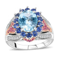 Premium Mangoro Aquamarine, Multi Gemstone Floral Harmony Ring in Vermeil RG and Rhodium Over Sterling Silver (Size 10.0) (Del. in 8-10 Days) 4.10 ctw - Sticky add to cart bar