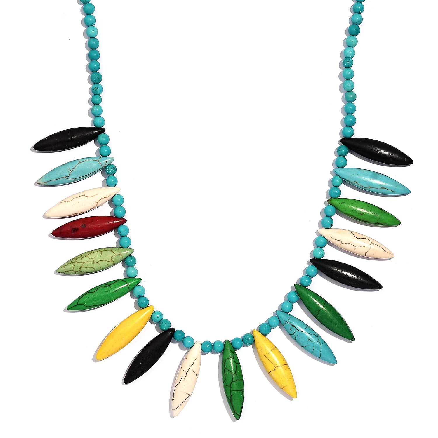 Multi Color Howlite 295.00 ctw Chips Necklace in Platinum Bond 20 Inches