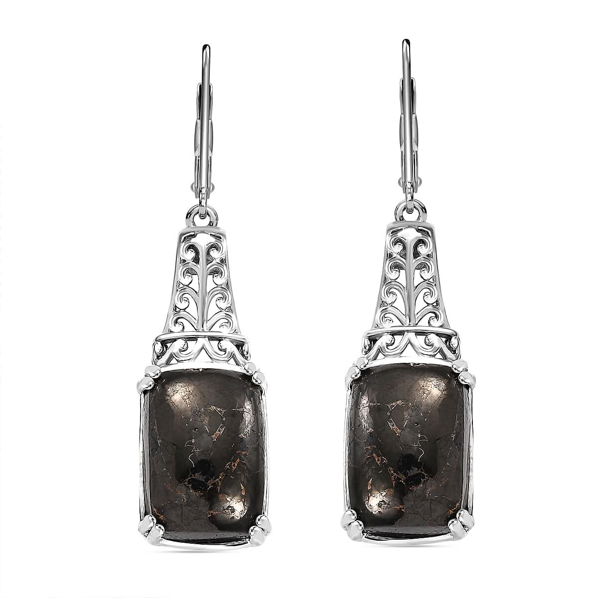 Karis Matrix Silver Shungite 9.35 ctw Lever Back Earrings in Platinum Bond