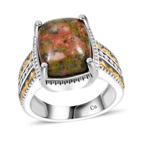 Unakite Solitaire Ring in 14K YG Over and Platinum Over Copper with Magnet (Size 10.0) 6.85 ctw