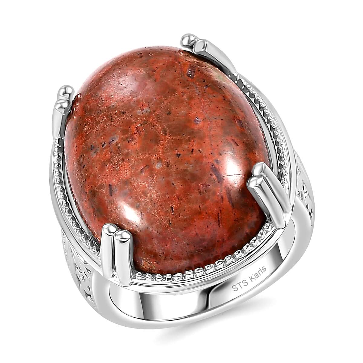 Karis Poppy Jasper Solitaire Ring in Platinum Bond (Size 10.0) 20.90 ctw