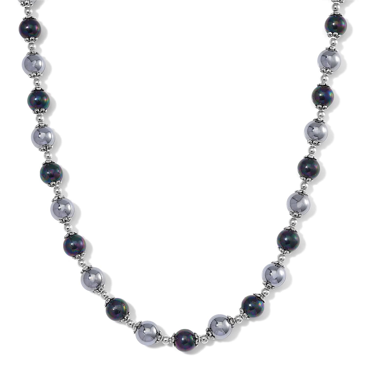 Terahertz, Peacock Color Shell Pearl Necklace (20-22 Inches) in Stainless Steel 50.00 ctw