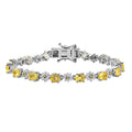 Madagascar Yellow Sapphire, Moissanite Flower Bracelet in Rhodium Over Sterling Silver (6.50 In) 8.35 ctw - Sticky add to cart bar