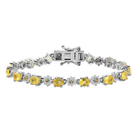 Madagascar Yellow Sapphire, Moissanite Flower Bracelet in Rhodium Over Sterling Silver (6.50 In) 8.35 ctw