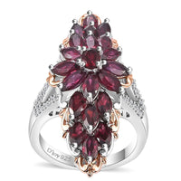 Anthill Garnet, White Zircon Elongated Ring in Vermeil RG and Rhodium Over Sterling Silver (Size 10.0) 4.65 ctw
