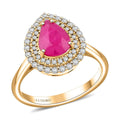 Certified & Appraised Luxoro 14K Yellow Gold AAA Royal Ruby, Diamond (G-H, I2) (0.43 cts) Double Halo Ring (Size 10.0) (4.70 g) 2.15 ctw - Sticky add to cart bar