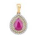 Certified & Appraised Luxoro AAA Mozambique Ruby and G-H I2 Diamond 2.15 ctw Double Halo Pendant without Chain in 14K Yellow Gold - Sticky add to cart bar