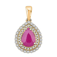 Certified & Appraised Luxoro AAA Mozambique Ruby and G-H I2 Diamond 2.15 ctw Double Halo Pendant without Chain in 14K Yellow Gold