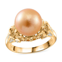 South Sea Golden Pearl 11-12mm, Multi Gemstone Ring in 18K Vermeil YG Over Sterling Silver (Size 8.0) 0.75 ctw