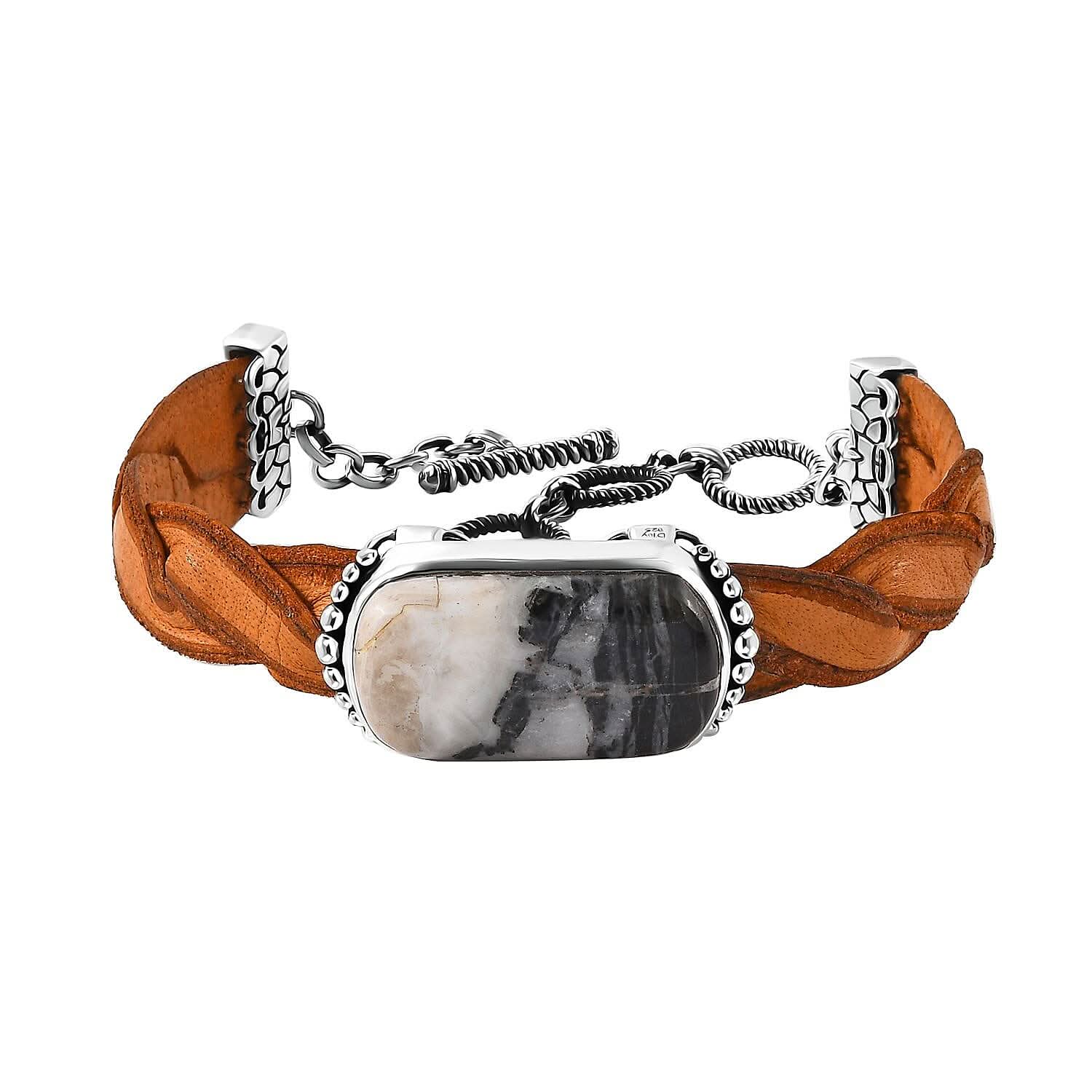 Doorbuster White Buffalo 21.90 ctw Bracelet in Black Oxidized Sterling Silver (7.25 In)