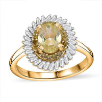 Premium Yellow Apatite, Yellow Diamond (IR), Diamond (0.33 cts) Ring in 18K Vermeil YG Over Sterling Silver (Size 10.0) 1.25 ctw