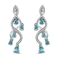 D'Joy Premium Betroka Blue and Lagoon Apatite and White Zircon 2.35 ctw Chandelier Earrings in Rhodium Over Sterling Silver