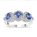Certified & Appraised 14K White Gold AAA Ceylon Blue Sapphire, Diamond (G-H, I2) (0.42 cts) Triple Halo Ring (Size 7.0) (4.37 g) 2.88 ctw - Sticky add to cart bar