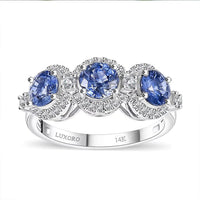 Certified & Appraised 14K White Gold AAA Ceylon Blue Sapphire, Diamond (G-H, I2) (0.42 cts) Triple Halo Ring (Size 7.0) (4.37 g) 2.88 ctw