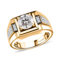 Moissanite Men's Ring in 18K Vermeil YG Over Sterling Silver (Size 10.0) 2.00 ctw - Sticky add to cart bar