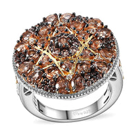 Jenipapo Andalusite, White Zircon Ring in 18K Vermeil YG and Rhodium Over Sterling Silver (Size 10.0) 3.90 ctw