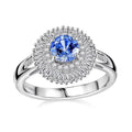 Certified & Appraised 14K White Gold AAA Ceylon Blue Sapphire, Diamond (G-H, I2) (0.56 cts) Double Halo Ring (Size 10.0) (4.05 g) 1.32 ctw - Sticky add to cart bar