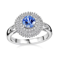 Certified & Appraised 14K White Gold AAA Ceylon Blue Sapphire, Diamond (G-H, I2) (0.56 cts) Double Halo Ring (Size 10.0) (4.05 g) 1.32 ctw