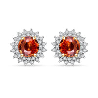 Certified & Appraised Luxoro AAA Songea Sapphire and G-H I2 Diamond 2.20 ctw Sunburst Stud Earrings in 14K Yellow Gold