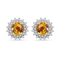 Certified & Appraised Luxoro 14K Yellow Gold AAA Madagascar Yellow Sapphire, Diamond (G-H, I2) (0.41 cts) Sunburst Stud Earrings 2.23 ctw
