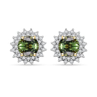 Certified & Appraised Luxoro AAA Green Sapphire and G-H I2 Diamond 2.20 ctw Sunburst Stud Earrings in 14K Yellow Gold