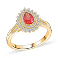 Certified and Appraised Luxoro AAA Red Sapphire and G-H I2 Diamond 1.35 ctw Cocktail Ring in 14K Yellow Gold 4.25 Grams - Sticky add to cart bar