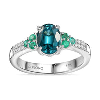 Epic Deal Luxoro 14K White Gold AAA Monte Belo Indicolite, Premium Boyaca Colombian Emerald, Diamond (I2) Ocean Garden Ring (Size 7.0) 1.60 ctw