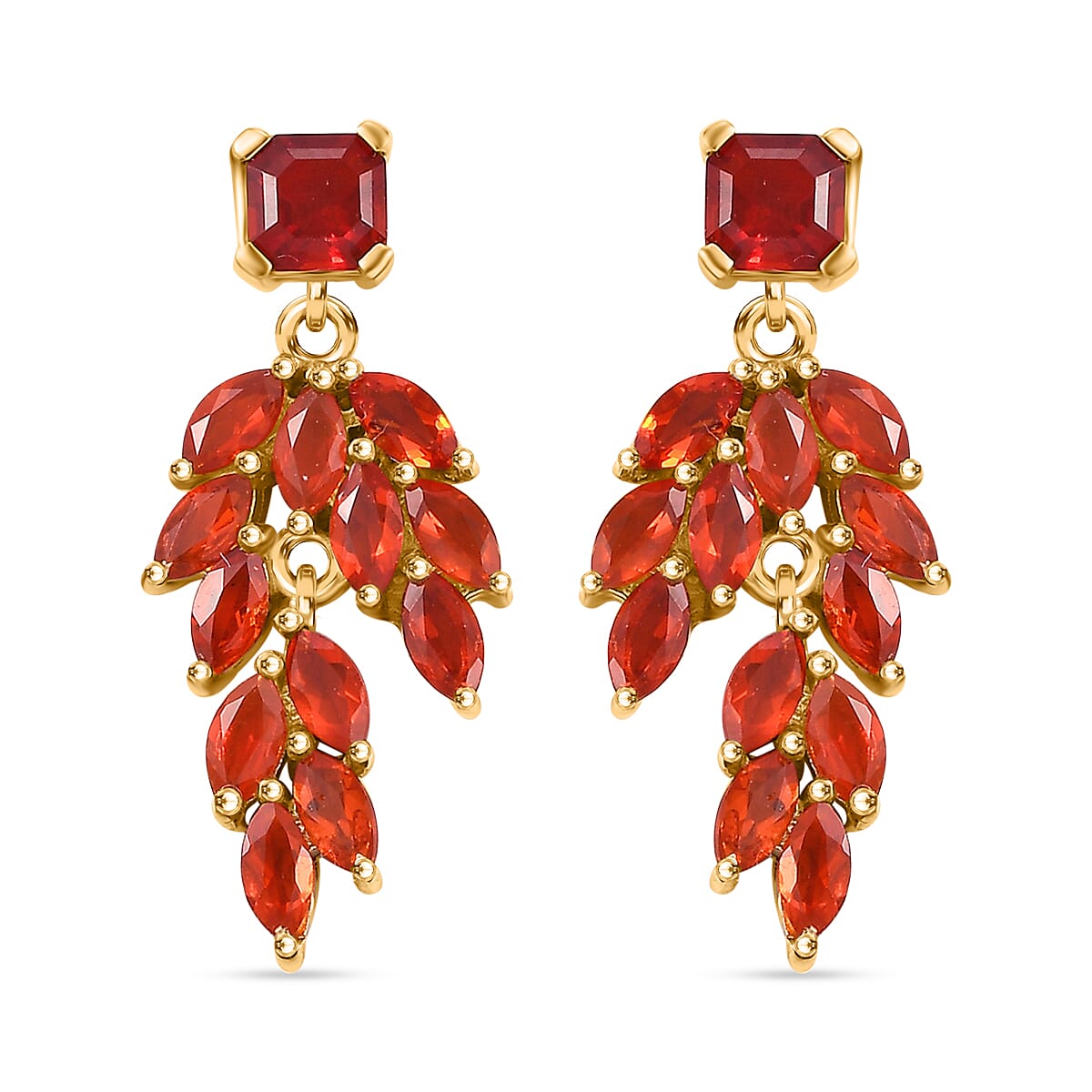 Mexican Cherry Fire Opal 1.70 ctw Scarlet Cascade Earrings in 18K Vermeil Yellow Gold Over Sterling Silver