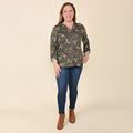 TAMSY Olive Floral V-Kneck Button-up Blouse - S - Sticky add to cart bar