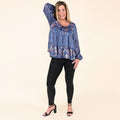 TAMSY Navy Floral Paisley Babydoll Long Sleeve Blouse - S - Sticky add to cart bar