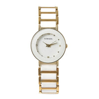 STRADA White Austrian Crystal Japanese Movement Watch with White Ceramic Strap