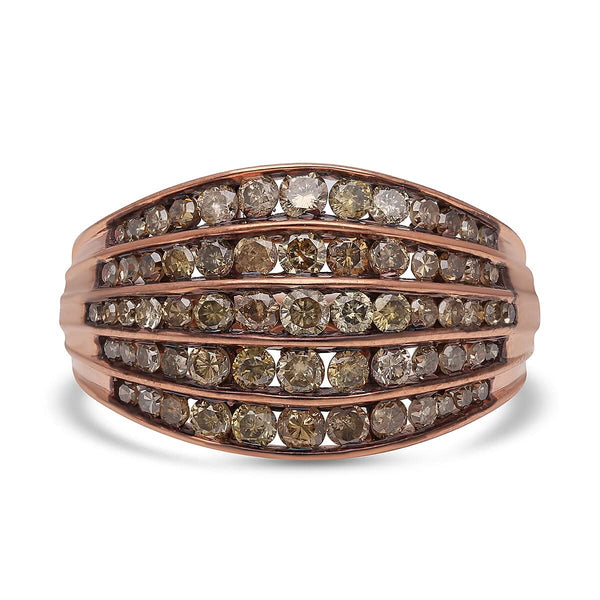 DOORBUSTER Natural Champagne Diamond Multi Half Eternity Band Ring in Rhodium and Vermeil Rose Gold Over Sterling Silver (Size 8.0) 1.50 ctw - Product card gallery slide 1 (9431356735743)