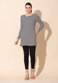 TAMSY Black Stripe Pattern Cotton and Lycra Knitted Ladies Top - L - Sticky add to cart bar