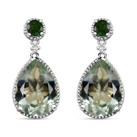 Montezuma Prasiolite and Multi Gemstone 9.90 ctw Drop Earrings in Rhodium Over Sterling Silver