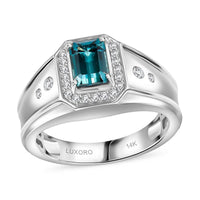 Luxoro 14K White Gold AAA Monte Belo Indicolite, Diamond (G-H, I2) Men's Ring (Size 10.0) (7.75 g) 1.60 ctw