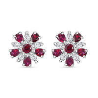 D'Joy Premium Anthill Garnet and White Zircon 3.40 ctw Floral Earrings in Rhodium Over Sterling Silver