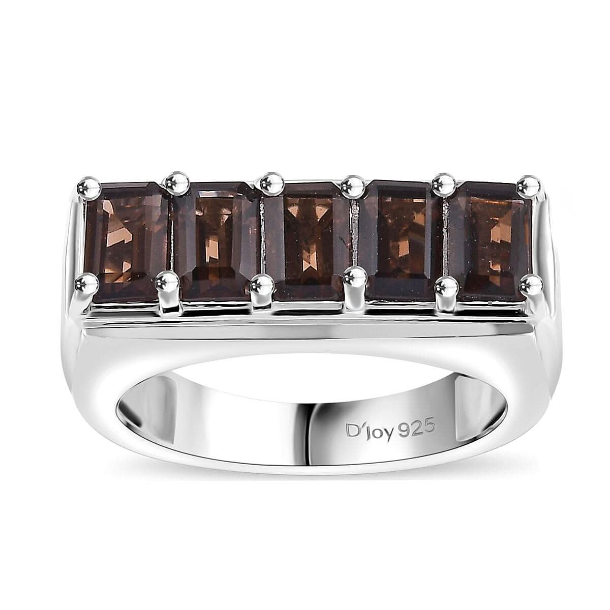 Smoky Quartz, White Zircon Men's Ring in Rhodium Over Sterling Silver (Size 10.0) 2.85 ctw