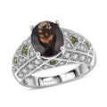 Premium Brazilian Smoky Quartz, Multi Gemstone Ring in Rhodium Over Sterling Silver (Size 7.0) 3.25 ctw - Sticky add to cart bar