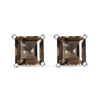 Brazilian Smoky Quartz Solitaire Stud Earrings in Sterling Silver 3.75 ctw