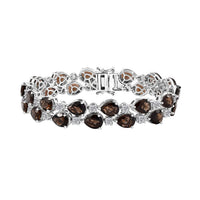 Karis Premium Brazilian Smoky Quartz, White Zircon Bracelet in Platinum Bond (7.25 In) 32.50 ctw