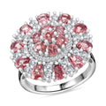 Premium Tanzanian Blush Garnet and Moissanite 4.10 ctw Rosette Bloom Ring in Rhodium Over Sterling Silver - Sticky add to cart bar