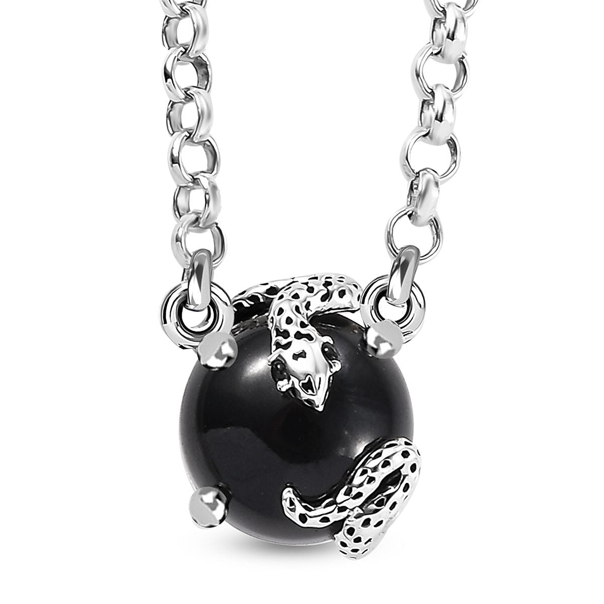 D'Joy California Black Jade and Thai Black Spinel 6.65 ctw Snake Necklace in Sterling Silver 18 Inches