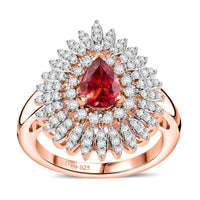 Premium Tanzanian Blush Garnet and Moissanite 1.50 ctw Snowflake Ring in 18K Vermeil Rose Gold Over Sterling Silver