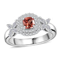 Premium Tanzanian Blush Garnet and Moissanite 0.90 ctw Blossom Halo Ring in Rhodium Over Sterling Silver - Sticky add to cart bar